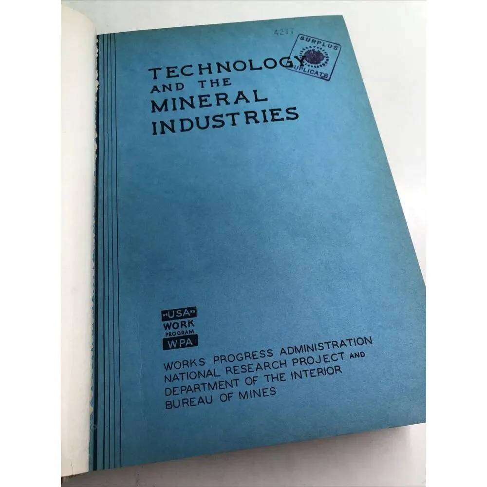 1937 WPA National Research Project Volume 1 Mines Ore Cement Rock Stone HC